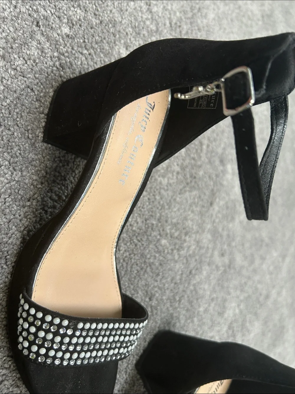 Juicy Couture Black Crystal-Studded Ankle-Strap Block Heels